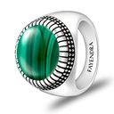 Sterling Silver 925 Ring Rhodium Plated Embedded With Malachite