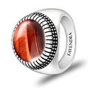 Sterling Silver 925 Ring Rhodium Plated Embedded With RED TIGER EYE