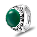 Sterling Silver 925 Ring Rhodium Plated Embedded With GREEN AGATE