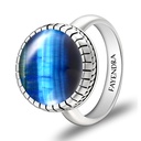 Sterling Silver 925 Ring Rhodium Plated Embedded With BLUE TIGER EYE