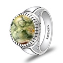 Sterling Silver 925 Ring Rhodium Plated Embedded With RHYOLITE And White CZ