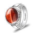 Sterling Silver 925 Ring Rhodium Plated Embedded With RED TIGER EYE And White CZ