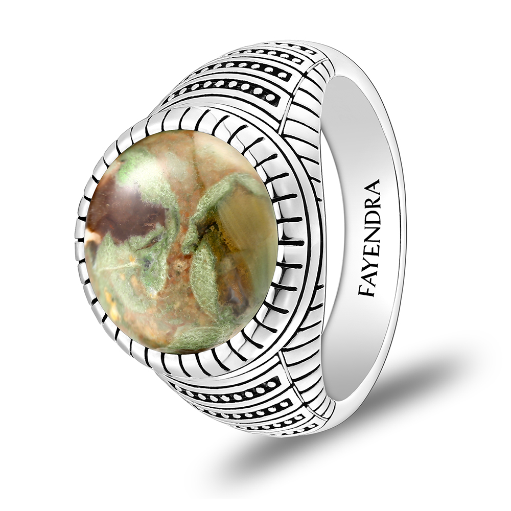 Sterling Silver 925 Ring Rhodium Plated Embedded With Royolite