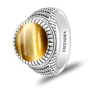 Sterling Silver 925 Ring Rhodium Plated Embedded With GOLD TIGER EYE