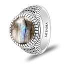 Sterling Silver 925 Ring Rhodium Plated Embedded With LABRADORITE