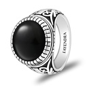 Sterling Silver 925 Ring Rhodium Plated Embedded With Black Agate