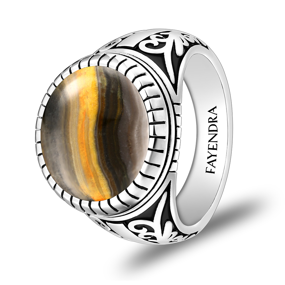 Sterling Silver 925 Ring Rhodium Plated Embedded With ECLIPSE STONE