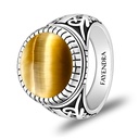 Sterling Silver 925 Ring Rhodium Plated Embedded With GOLD TIGER EYE