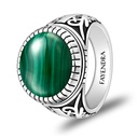 Sterling Silver 925 Ring Rhodium Plated Embedded With Malachite