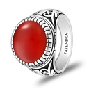 Sterling Silver 925 Ring Rhodium Plated Embedded With Red AGATE