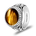 Sterling Silver 925 Ring Rhodium Plated Embedded With YELLOW TIGER EYE