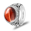 Sterling Silver 925 Ring Rhodium Plated Embedded With RED TIGER EYE