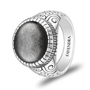 Sterling Silver 925 Ring Rhodium Plated Embedded With SILVER OBSIDIAN