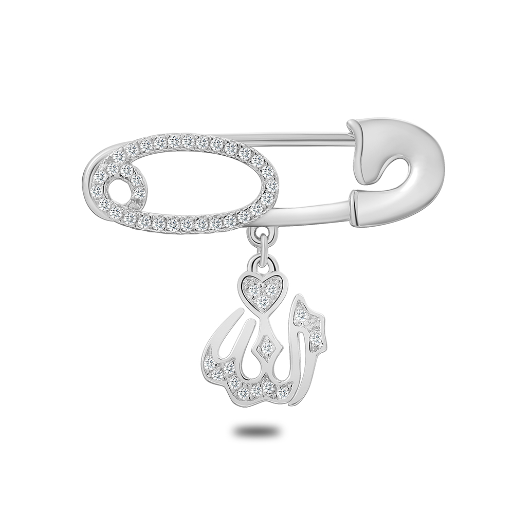 Sterling Silver 925 Baby Brooch Rhodium Plated Embedded With White Zircon