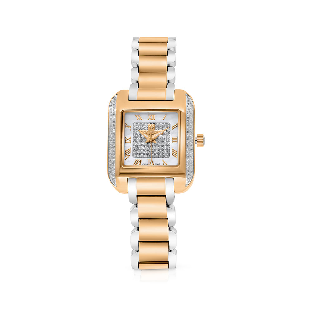 Stainless Steel 316 Watch Steel And Rose Gold Color Embedded With White Zircon - MOP DIAL