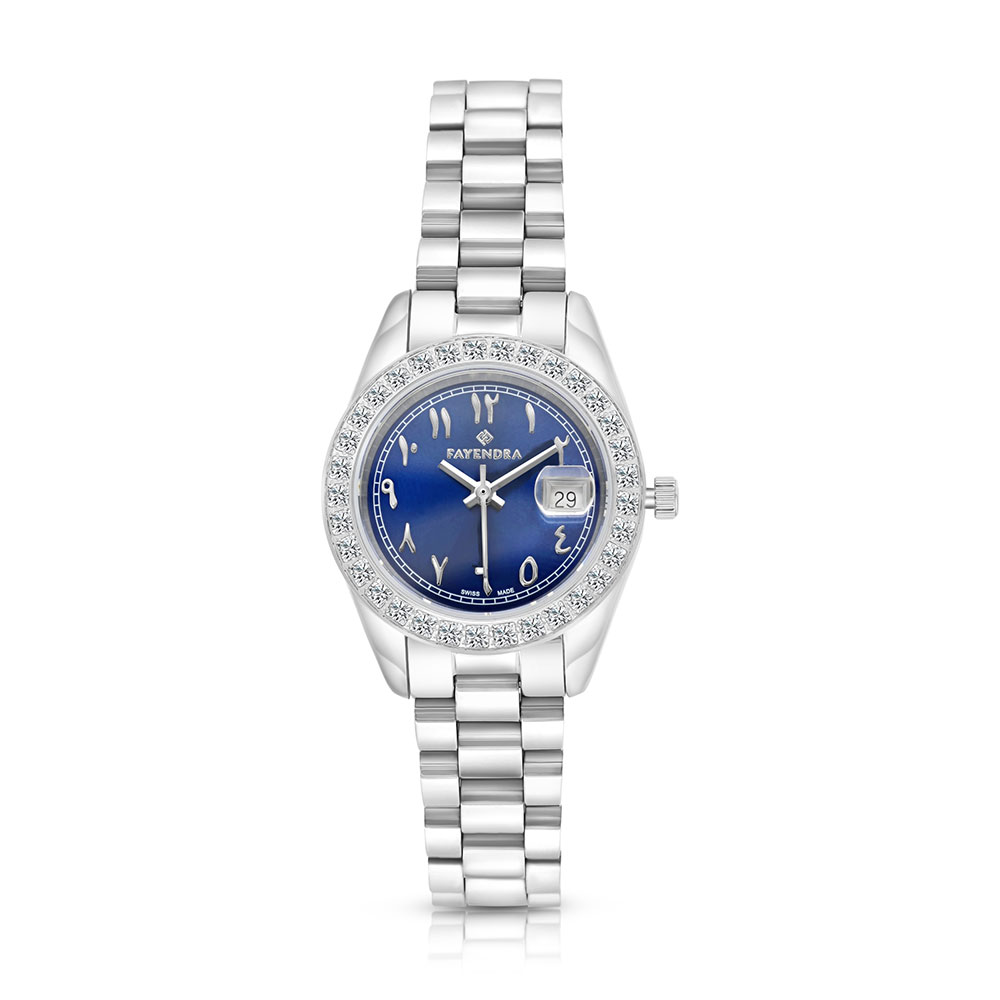 ساعة ستانلس ستيل عيار 316 و فص ابيض BLUE DIAL