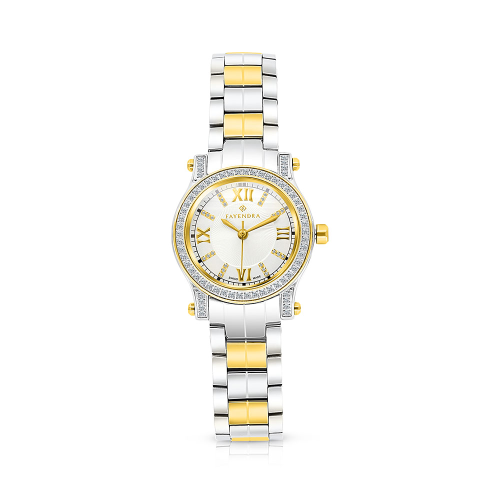 Stainless Steel 316 Watch Steel And Golden Color Embedded With White Zircon - SILVER DIAL