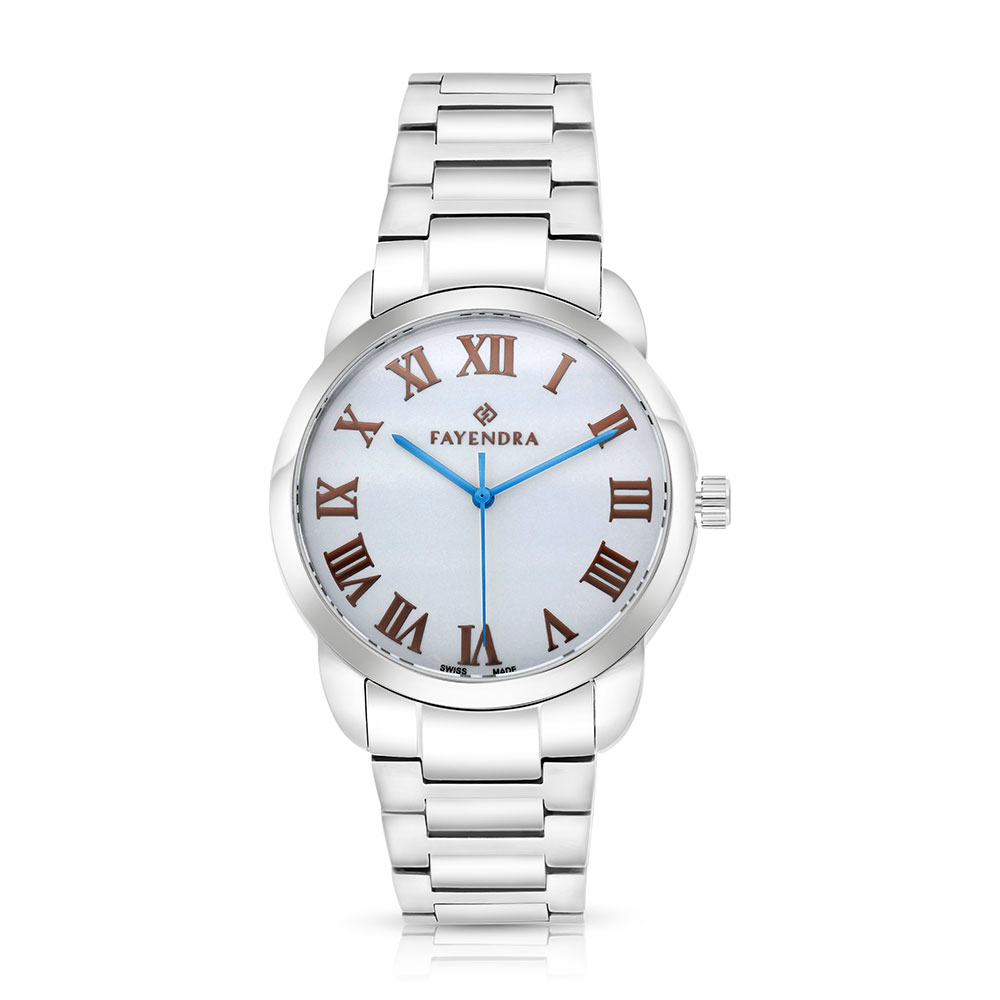 ساعة رجالي ستانلس ستيل عيار 316 ارقام بني SILVER DIAL