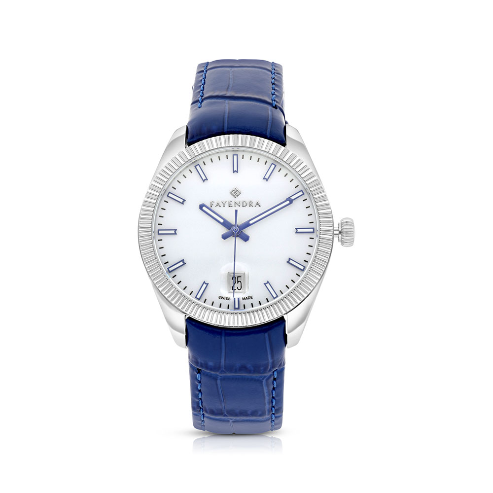 Stainless Steel 316 Watch Embedded With Blue Leather For Men - SILVER DIAL