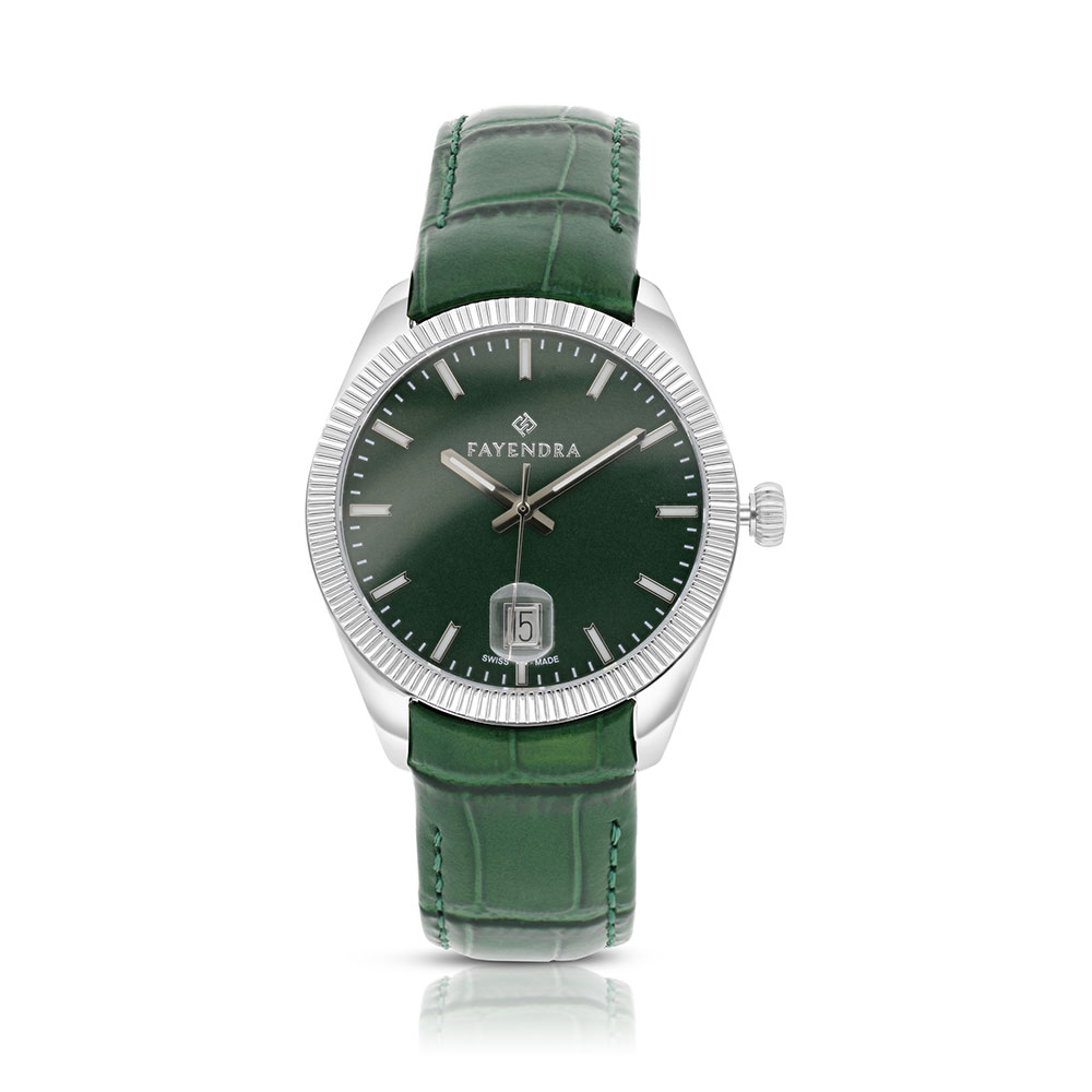 ساعة رجالي ستانلس ستيل عيار 316 جلد اخضر GREEN DIAL