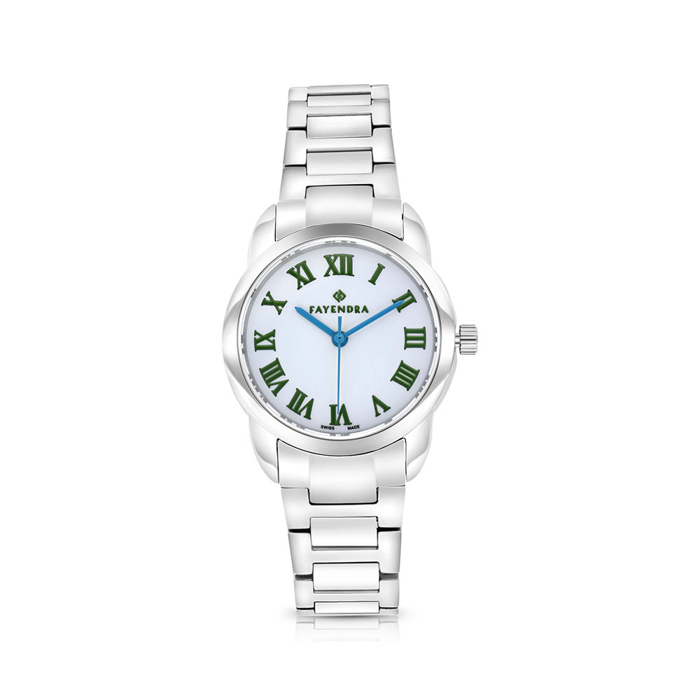 ساعة ستانلس ستيل عيار 316 ارقام خضراء SILVER DIAL