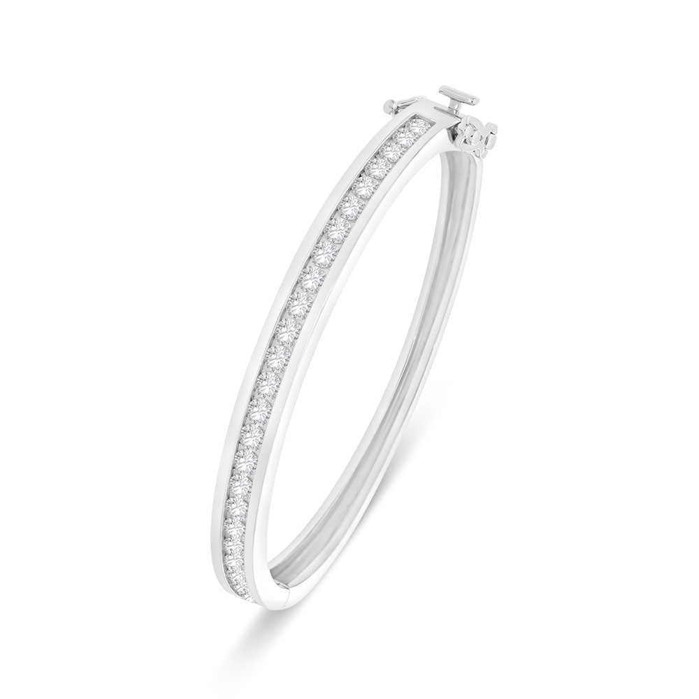 Sterling Silver 925 Bangle Rhodium Plated Embedded With White Zircon (54*48)M