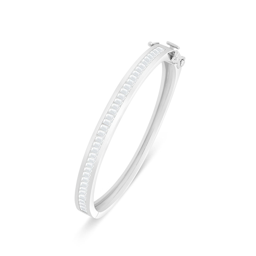 Sterling Silver 925 Bangle Rhodium Plated Embedded With White Zircon (54*48)M