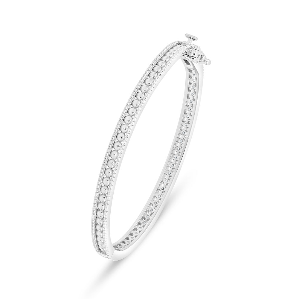 Sterling Silver 925 Bangle Rhodium Plated Embedded With White Zircon (58*52)M