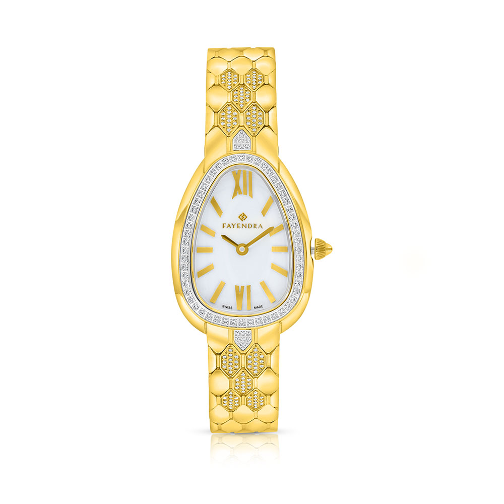 Stainless Steel 316 Watch Golden Color Embedded With White Zircon - SILVER DIAL