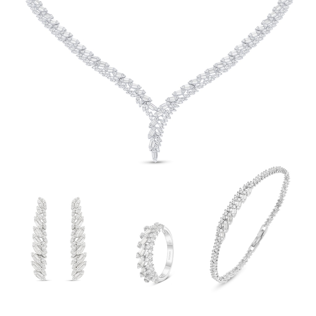 Sterling Silver 925 SET Rhodium Plated Embedded With White Zircon