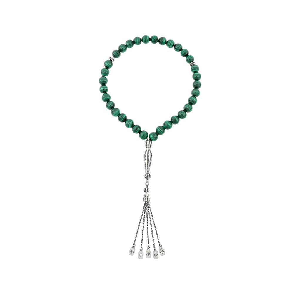 Rosary 33 Sterling Silver 925 Set Oxidized Embedded With Malachite Bead 10-11 ML LOGO