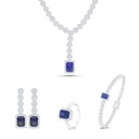 Sterling Silver 925 SET Rhodium Plated Embedded With Sapphire CorundumAnd White Zircon