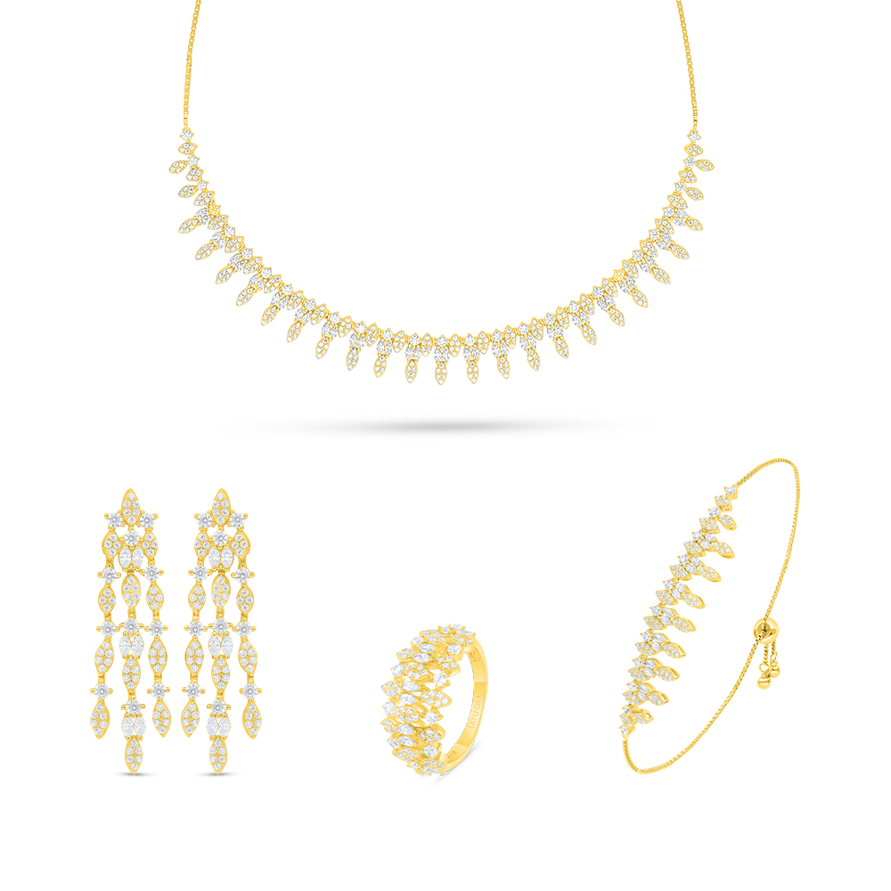 Sterling Silver 925 SET Golden Plated Embedded With White Zircon