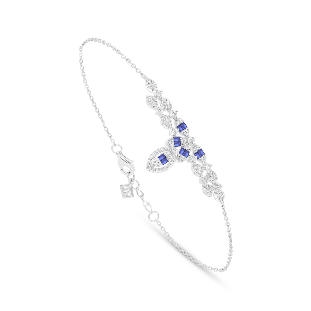 Sterling Silver 925 Bracelet Rhodium Plated Embedded With Sapphire Corundum And White Zircon