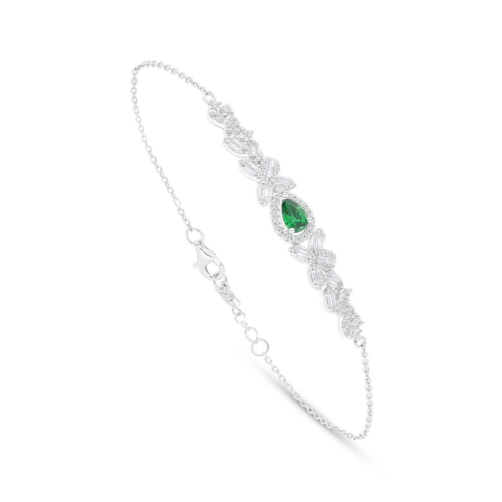 Sterling Silver 925 Bracelet Rhodium Plated Embedded With Emerald Zircon And White Zircon