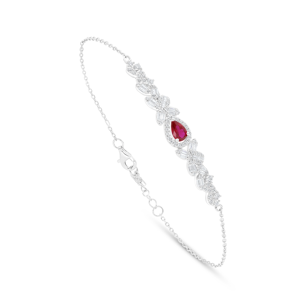 Sterling Silver 925 Bracelet Rhodium Plated Embedded With Ruby Corundum And White Zircon