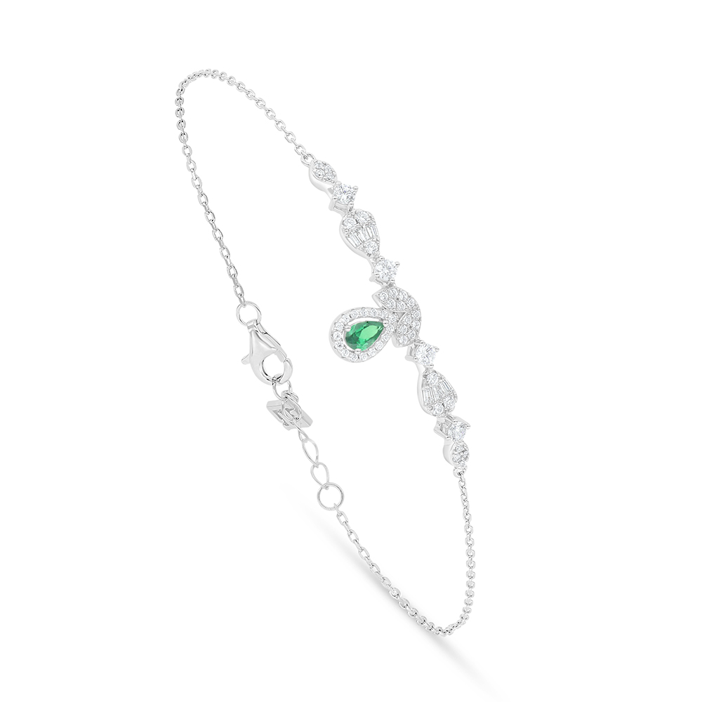 Sterling Silver 925 Bracelet Rhodium Plated Embedded With Emerald Zircon And White Zircon