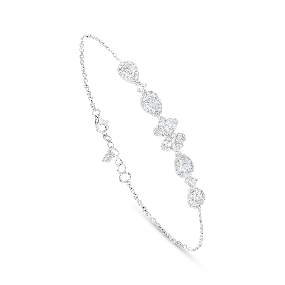 Sterling Silver 925 Bracelet Rhodium Plated Embedded With White Zircon