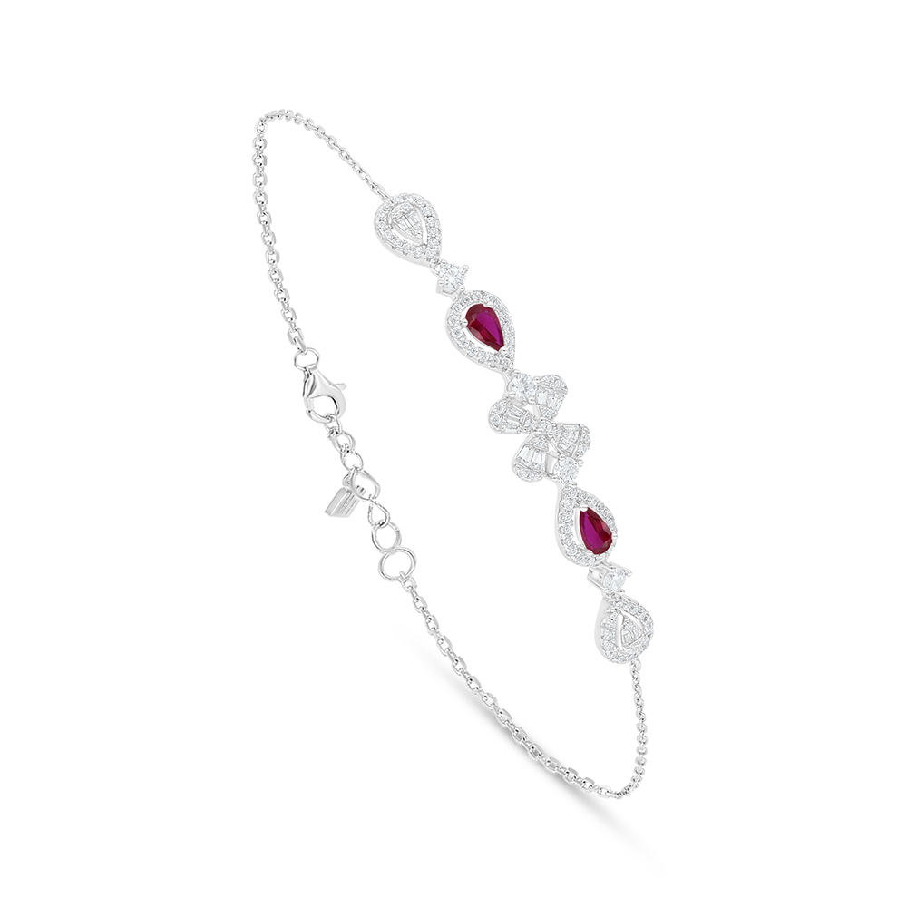 Sterling Silver 925 Bracelet Rhodium Plated Embedded With Ruby Corundum And White Zircon