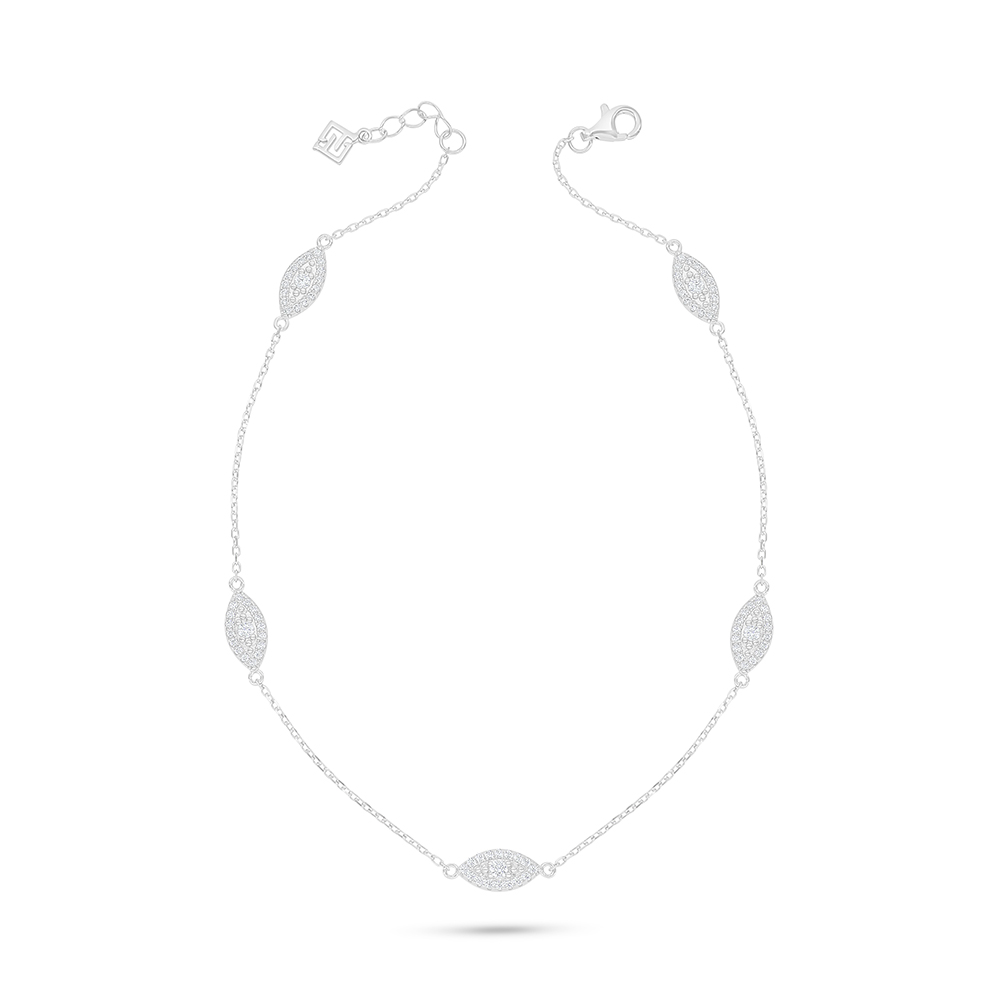 Sterling Silver 925 Anklet Rhodium Plated Embedded With White Zircon