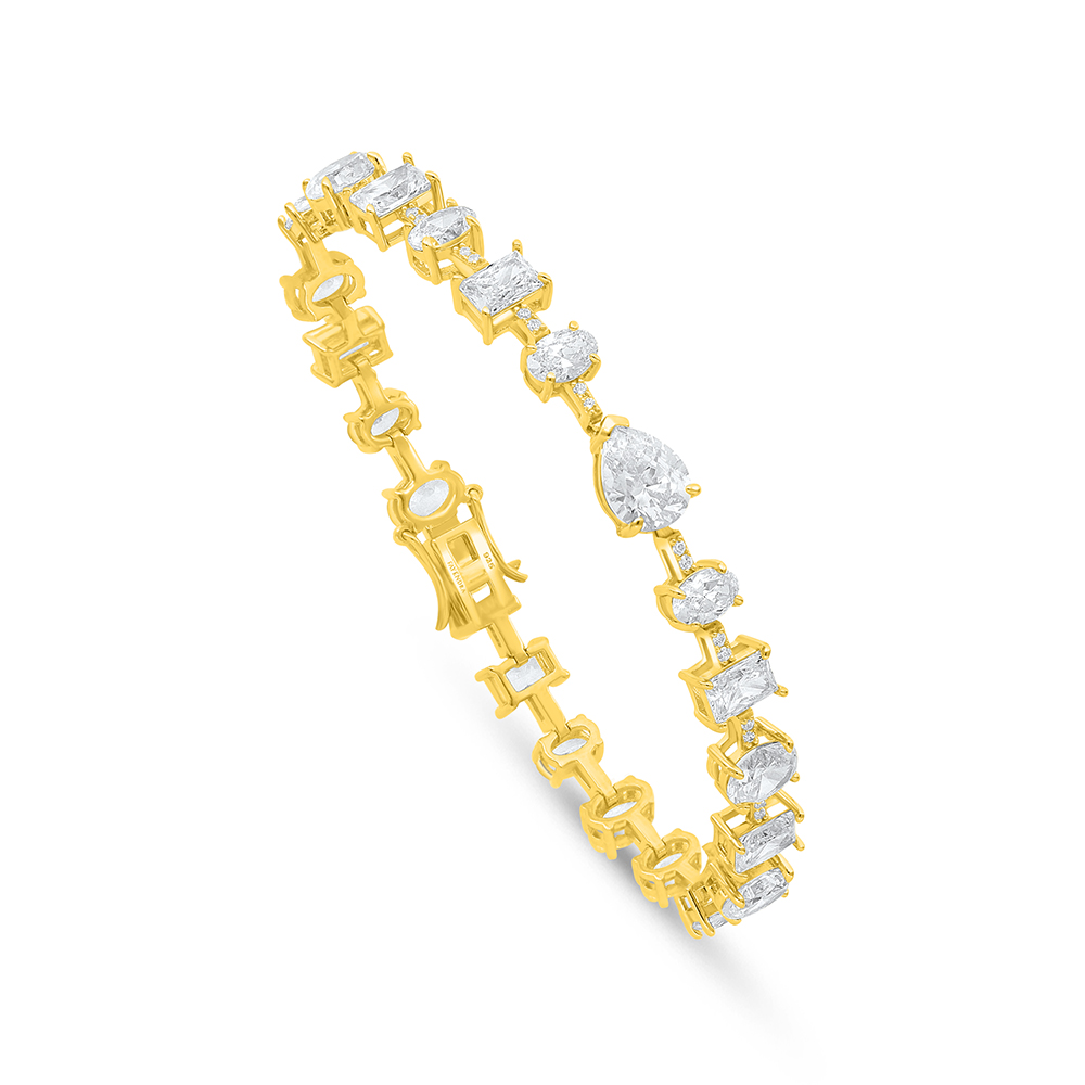 Sterling Silver 925 Bracelet Golden Plated Embedded With White Zircon