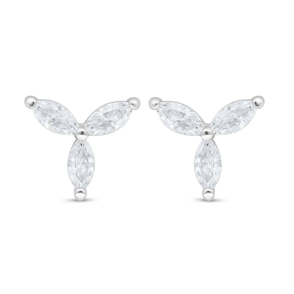 Sterling Silver 925 Earring Rhodium Plated Embedded With White Zircon