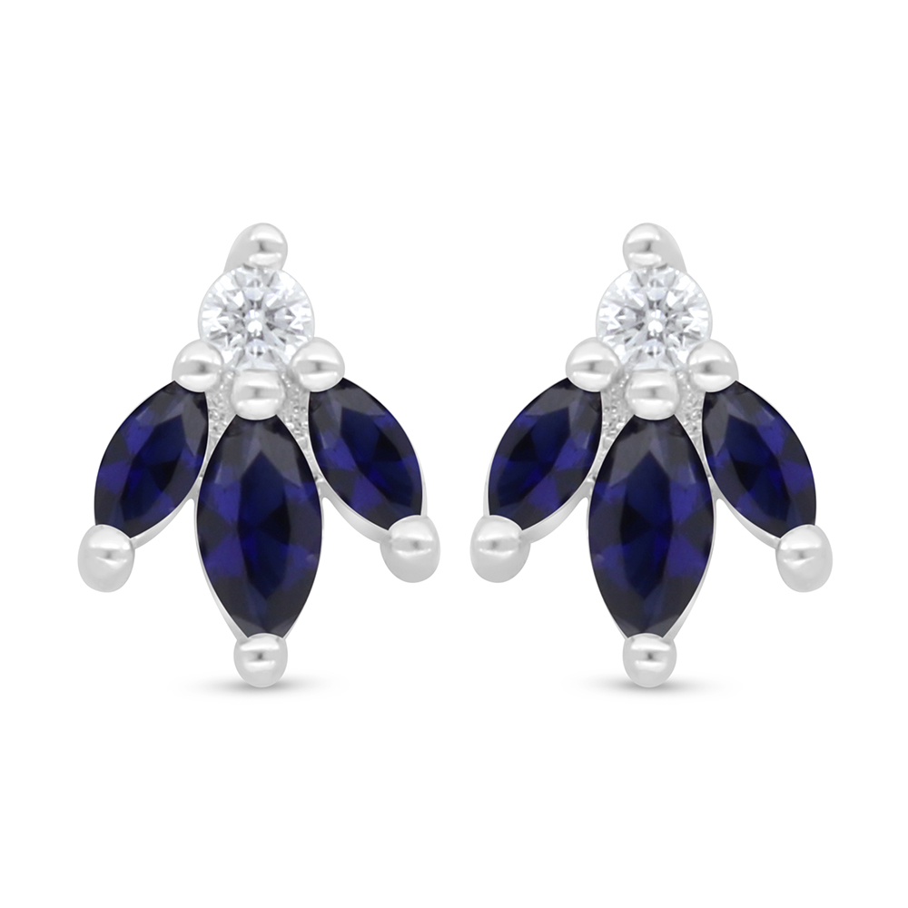 Sterling Silver 925 Earring Rhodium Plated Embedded With Sapphire Corundum And White Zircon