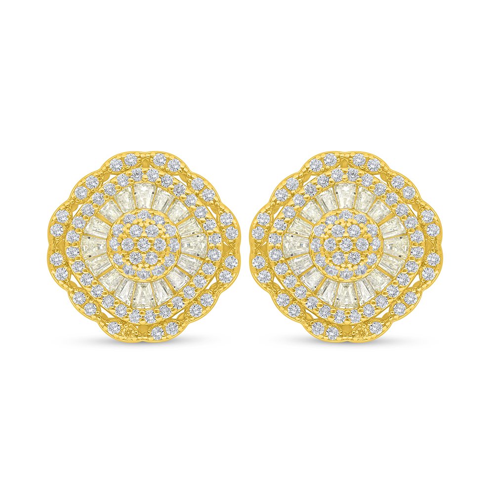 Sterling Silver 925 Earring Golden Plated Embedded With Yellow Diamond And White Zircon