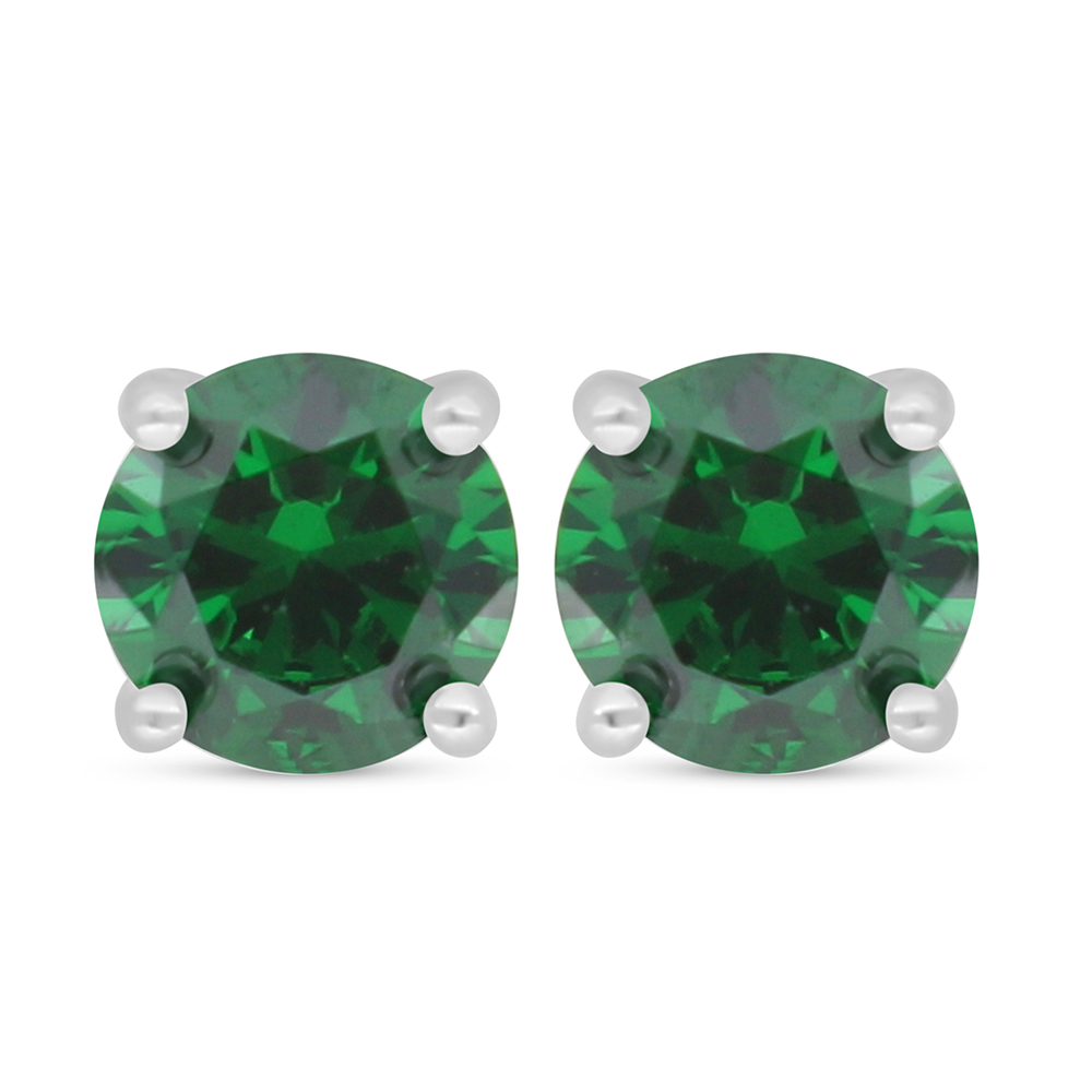 Sterling Silver 925 Earring Rhodium Plated Embedded With Emerald Zircon 