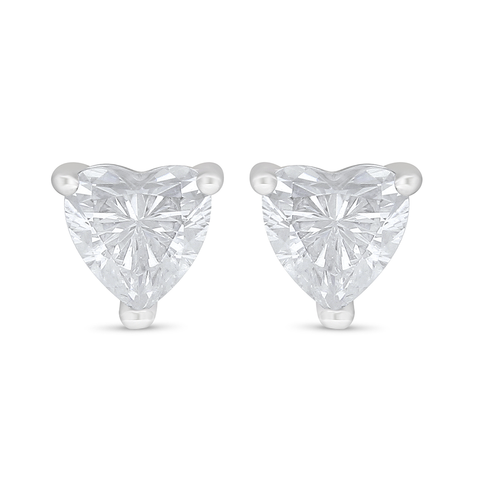 Sterling Silver 925 Earring Rhodium Plated Embedded With White Zircon