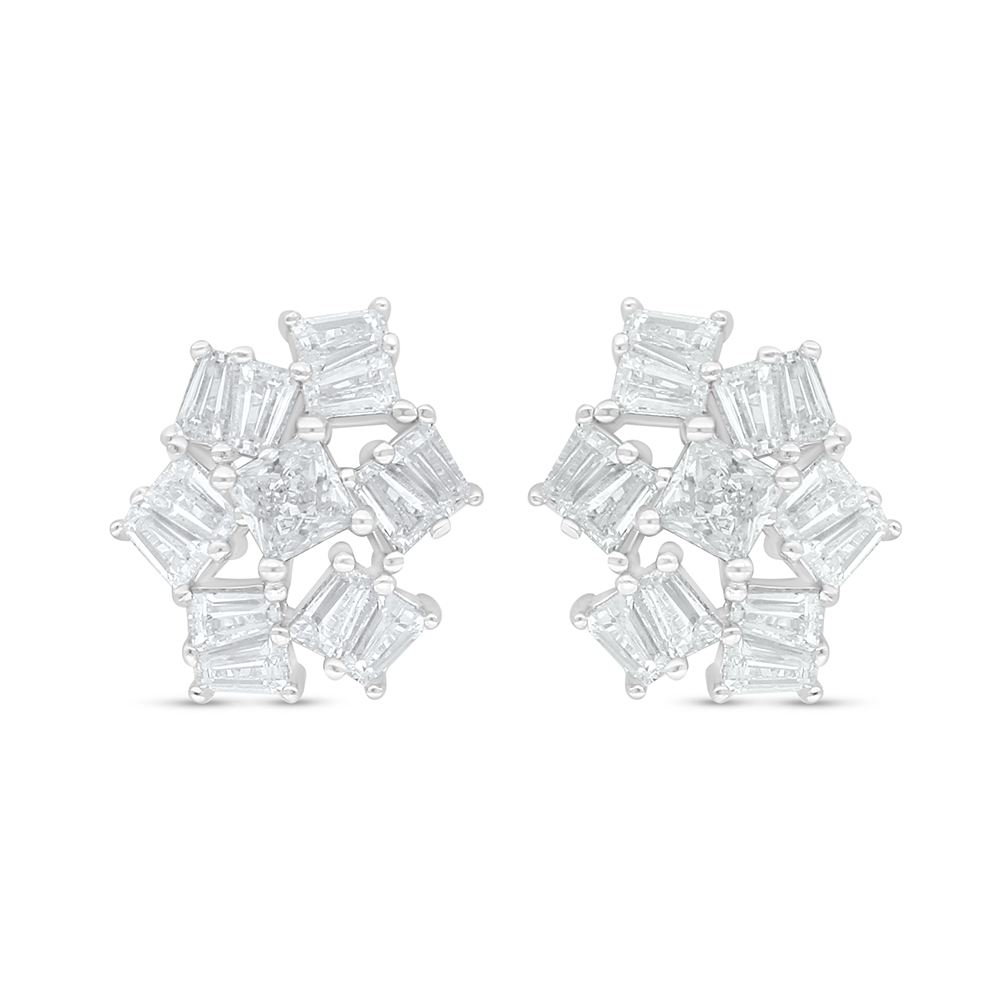 Sterling Silver 925 Earring Rhodium Plated Embedded With White Zircon