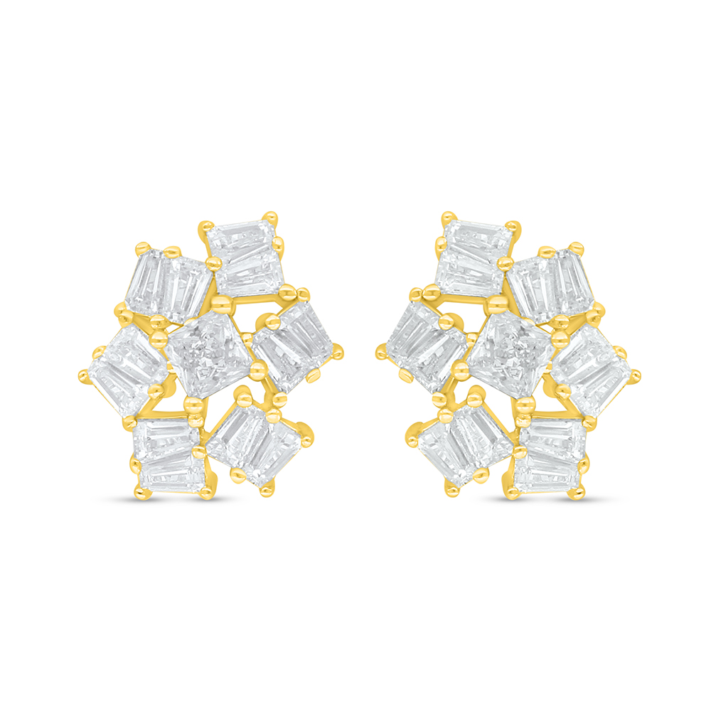 Sterling Silver 925 Earring Golden Plated Embedded With White Zircon