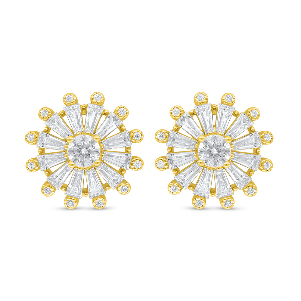 Sterling Silver 925 Earring Golden Plated Embedded With White Zircon