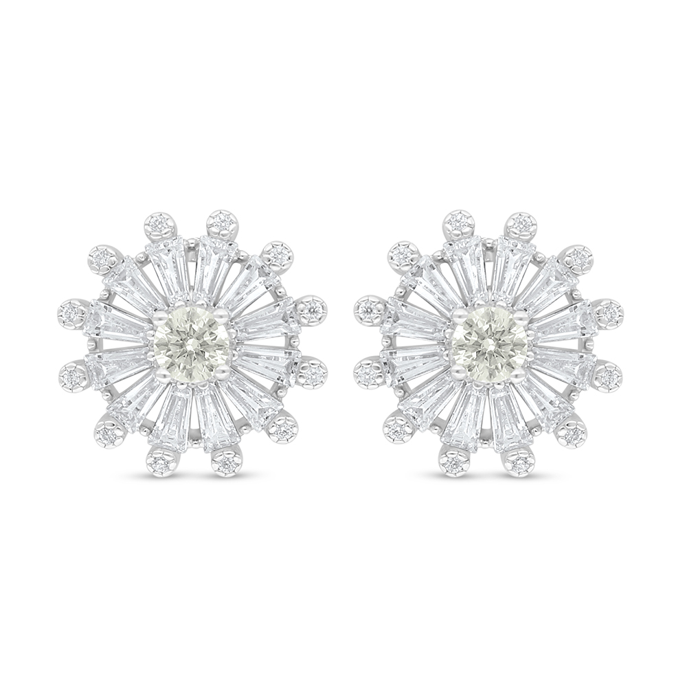 Sterling Silver 925 Earring Rhodium Plated Embedded With Yellow Diamond And White Zircon